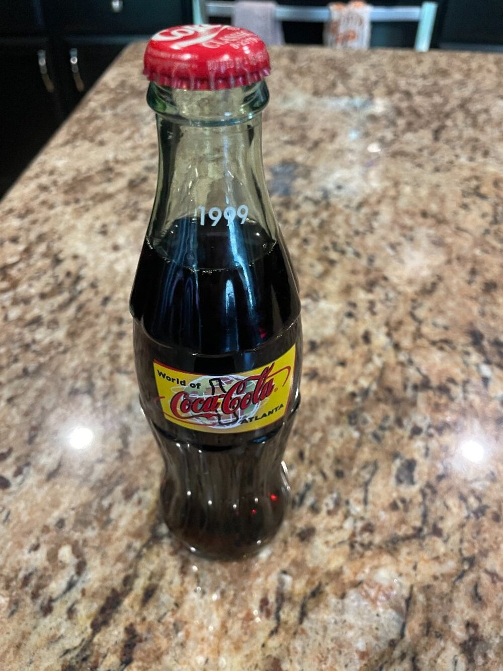 1999 Coca-Cola 8 oz Commemorative Glass Bottle World of Coke ATLANTA
